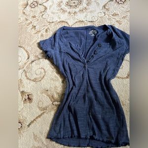 blue stripped buttoned top short sleeved